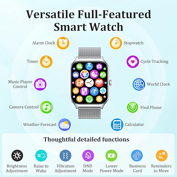 Smart Watch Women Men, 1.85’’ Reloj Inteligente para mujer hombre, Make/ Answer Call, Health Monitor/Blood Pressure, 110+ Sports Modes, Voice Control, IP68 Waterproof Compatible with Android & iPhone