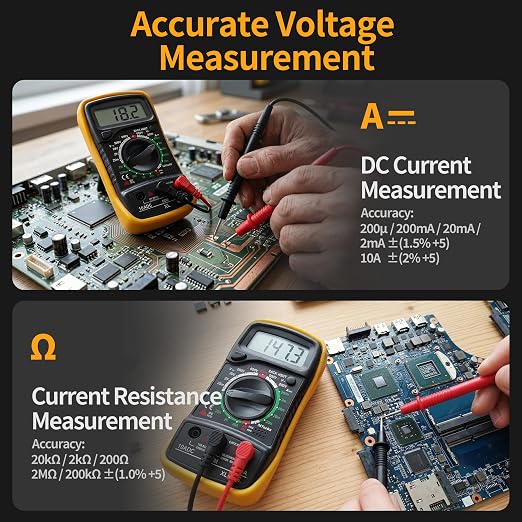 Digital Multimeter, Manual-Ranging, 600V AC/DC Voltage Tester, Tests Batteries, Current, Resistance, Diodes, and Continuity, Black