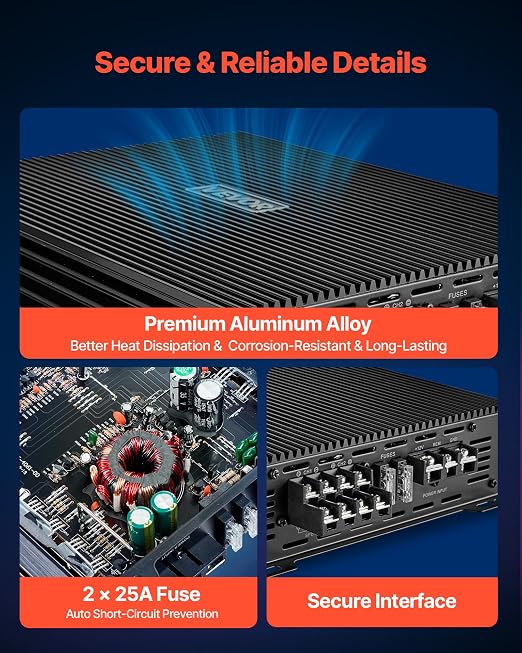 VEVOR 4 Channel Car Audio Amplifier 2 Ohm Stable Bridgeable Class A/B Full Range Amp Max Power 4 x 200W @ 4 Ohm / 4 x 400W @ 2 Ohm for Car SUV Truck Off-Road