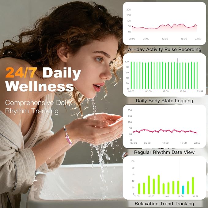 Smart Bracelet for Women – Fitness Tracker with Heart Rate, Sleep & Step Tracking, 1ATM Water Resistant, Multi-Sport Modes, Fitness Tracking Wearable with Free App, 2 Bands(Pink&Gold)