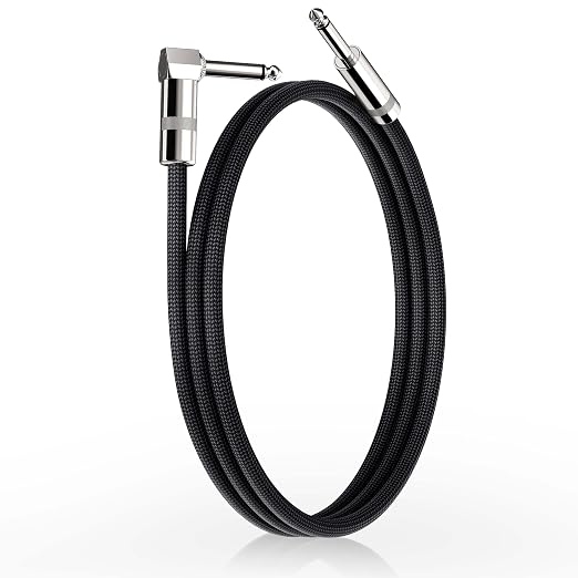 Short Guitar Cable 3.3ft, Amp Chord Electric Guitar Aux Amp Cord Braided, TS 1/4 Quarter Inch Straight to Right Angle Bass Instrument Cable Pro Audio (Black, 1Pack)