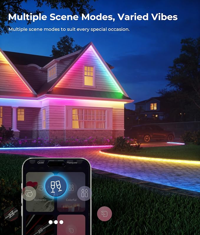DeckTok 98.4ft Outdoor LED Strip Lights, Smart RGB LED Outdoor Lights with Alexa Google Assistant, App Control, Music Sync, Timer, IP67 Waterproof Light Strip for Balcony, Roof, Patio, Pool Decor