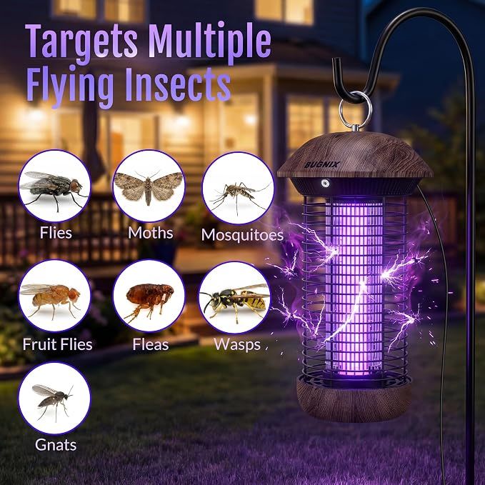 Bug Zapper Indoor Outdoor, Electric Mosquito Zapper 4200V, USB Powered Plug-in, Works with Adapter or Power Bank, No Built-in Battery, 365-395nm LED Bug Light, ABS Shell, for Home Patio Camping