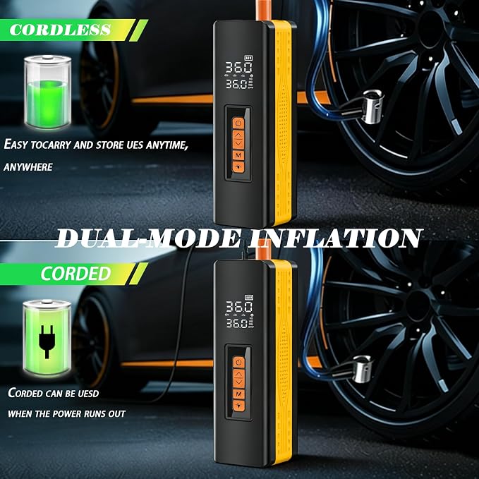 Tire Inflator Portable Air Compressor, 5X Faster 150 PSI Portable Tire Inflator for Car, Built-in Magnetic Storage, Auto Shut-Off Cordless Air Pump, LED Light for Cars, Motor, Bikes