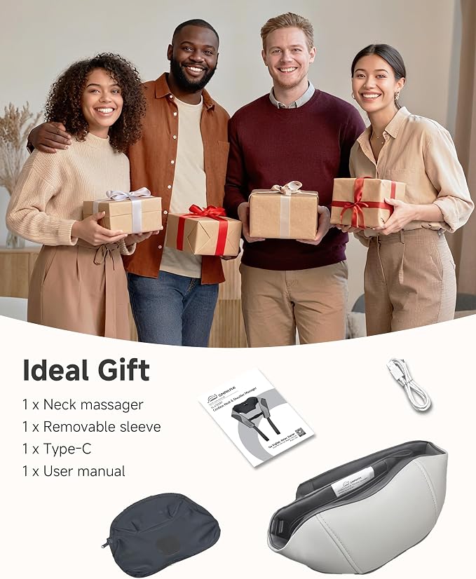 Snailax Cordless Neck Massager - 2026 upgraded Shoulder Massager with Graphene Heat, Rechargeable 4D Shiatsu Deep Tissue Back Massager for Pain Relief, Portable Massage Pillow for Office, Gift for Dad