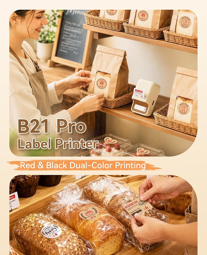 NIIMBOT B21 Pro Label Maker, 300DPI HD Label Printer, Ideal for Photos,Study Graphics, Stores,Notes,Small Business, Comes with 3 Rolls of Labels