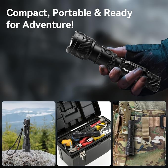 Powertac Flexbeam Tactical Flashlight – 700m Long Throw Zoomable LED, 1200 Lumens, 6 Modes, Rechargeable, Waterproof EDC Torch with Memory Function, Clip & Momentary On for Hunting, Outdoor, Emergency