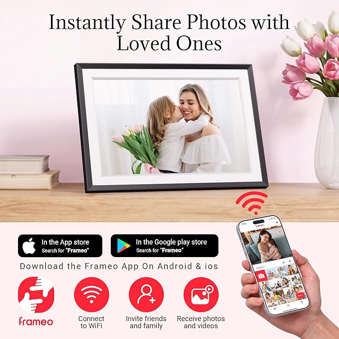 Frameo Digital Picture Frame – 10.1 Inch Smart Wi-Fi Photo Frame with Easy App Connection, for Women, Mom, Grandma, Wife, Girlfriend, Wedding Gift, Share Memories Instantly via Free App