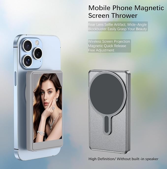 Vlog Selfie Monitor Screen for Phone, Rear Camera for Selfie Vlog Live Stream, Magnetic Mount for MagSafe, Wireless Connection Compatible with iPhone(NOT Support 17) (4 inch)