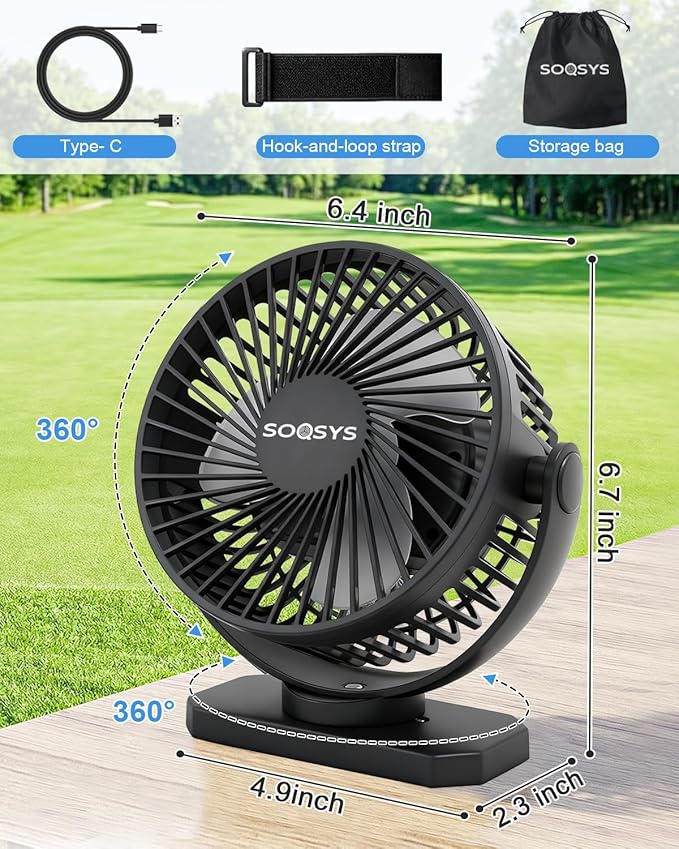 2-Pack Golf Cart Fans Rechargeable, 12000mAh Battery Operated Portable Fan with 2X Magnetic Fan Base, 3 Speeds, Lights - for EZGO Club Car Yamaha Golf Cart Accessories, Gifts for Men Dad Husband