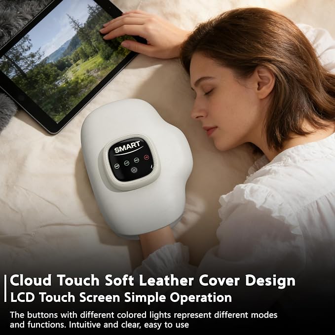 Hand Massager with Heat and Compression, Soft Leather Cover Hand Massager for Arthritis and Carpal Tunnel, LCD Touch Screen, 3 Modes 3 Heat 3 Intensities, for Wrist Palm Finger