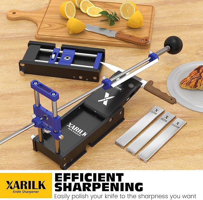Foldable Portable Knife Sharpening System, Adjustable Knife Sharpener Kit with 3 PCS Aluminum Plates Diamonds (320#, 800#, 2000#), Blade Flips Without Removal, for Hunting, Kitchen Knives