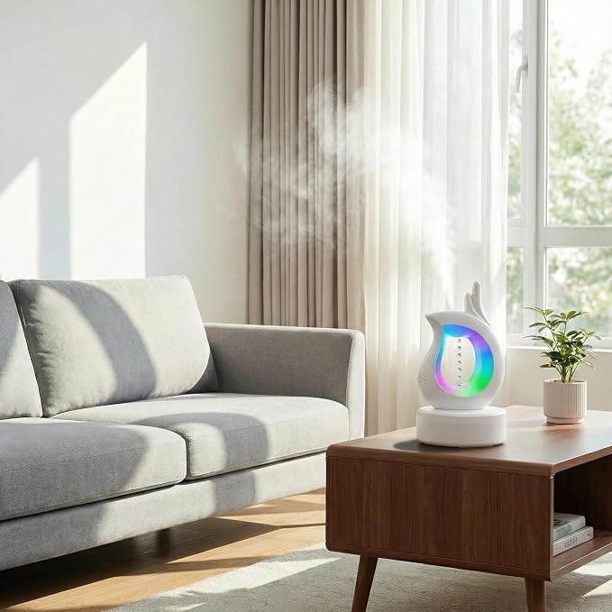 3-in-1 Anti-Gravity Raindrop Humidifier with Bluetooth Speaker & Aromatherapy Diffuser, 7-Color Night Light, Cool Mist Desktop Humidifier for Bedroom, Home, Office