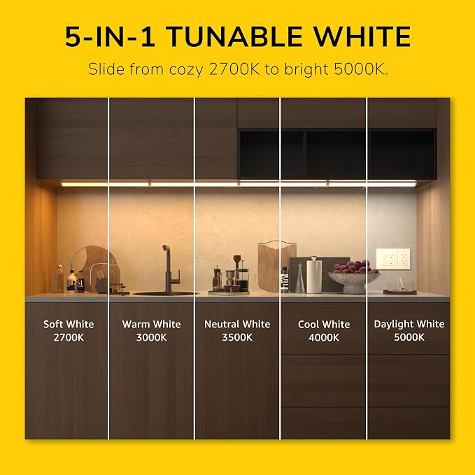 Inlight 12" LED Under Cabinet Lighting, 5 CCT Selectable 2700-5000 K, Dimmable, ETL-Listed, White Finished, IN-0208-1-WH