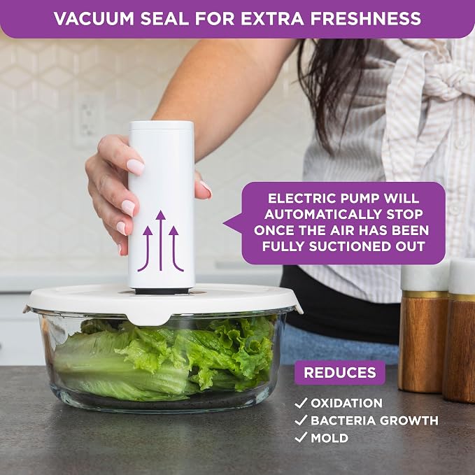 HOLDN’ STORAGE Vacuum Food Storage Containers, Set of 6 Glass Containers & Electronic Pump - Keep Food Fresh Longer, BPA-Free Glass, Leak-Proof, Ideal for Meal Prep, Marinating