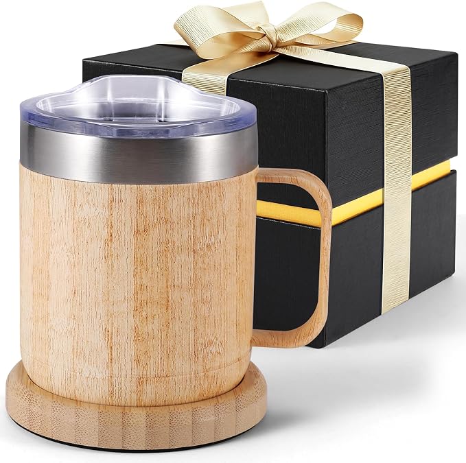 Gifts for Women Men, Heated Coffee Mug Up to 149°F, Ideal Gifts for Christmas, Birthday, Mother's Day, Father's Day or Any Occasion (12oz Bamboo)