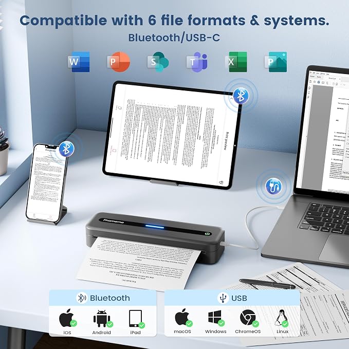 Phomemo Portable Thermal Printer, M832 Inkless Portable Printers Wireless for Travel, Bluetooth Mobile Printer Support 8.5'' x 11'' Letter & A4 Size, with Carry Case and 4 Rolls of Thermal Paper Kit