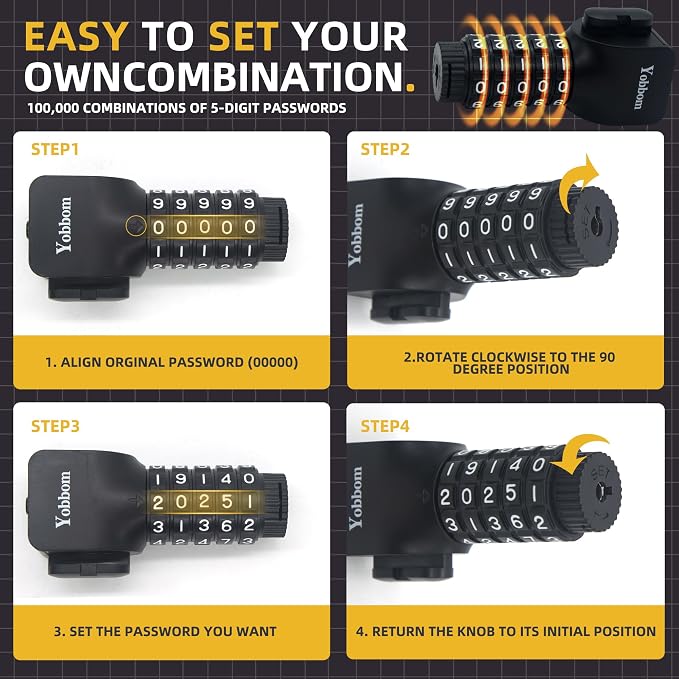 Heavy Duty Chain Lock & Combo Cable Lock with 5-Digit Combo | 100cm Alloy Steel Security Chain, 120cm Security Cable, For Bikes, Motorcycles, Gates, E-Bikes, For Ladders, Toolboxes
