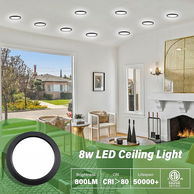 5.4" Flush Mount Dimmable LED Ceiling Light - 5000K Black, Ultra Thin Round, 14Pack for Bedroom, Bathroom, Kitchen, Hallway, Basement, Closet