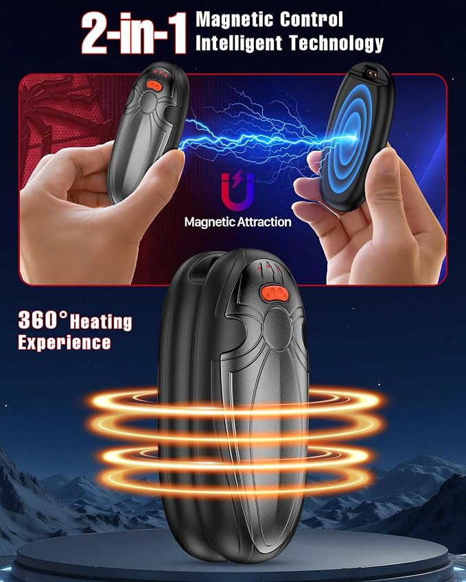 Hand Warmers Rechargerable 4 Pack - 14000mAh Electric AI Handwarmers with Charging Case, Magnetic 2 in 1 Pocket Heater, Stocking Stuffers, Gifts for Women/Christmas/Golf/Camping Accessories