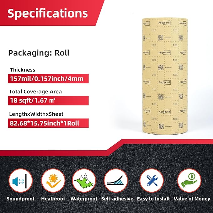 Sound Deadening Mat 157mil(4 mm) 18sqft - Car Sound Deadening Material Closed Cell Foam - Heat Insulation PE Foam Sound Deadener Material & Heat Barrier