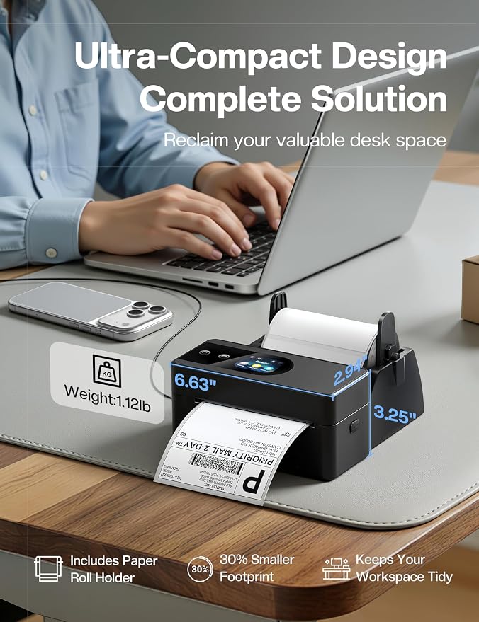 Phomemo Thermal Label Printer Upgraded with Touchable Screen, Shipping Label Printer for Small Business, 4x6 Wireless Thermal Label Printers for Shipping Package, Compatible with Amazon, Shopify, USPS