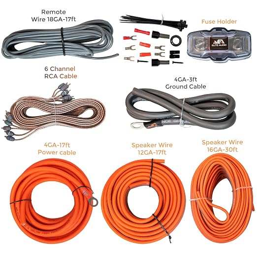 Elite Audio 4 Gauge 5-Channel Amplifier Wiring Kit, 2000W CCA Amp Install Kit – EA-PRMK4-5CH