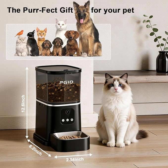 Automatic Cat Feeder with 4K Camera,2.4G Auto Dog Feeder w Night Vision,Pet Feeder w2-Way Audio,Timed Cat Feeders for Dry Food,Dogs Food Dispenser w APP Control 5L