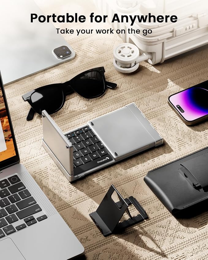 ProtoArc Foldable Keyboard with Touchpad, XK01 TP Folding Portable Keyboard, Full Size Keys, Large Trackpad Bluetooth Travel Keyboards for Laptop PC Tablet - Silver