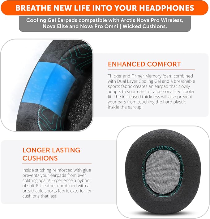 WC Freeze Nova Pro Wireless - Cooling Gel Earpads for Arctis Nova Pro Wireless, Nova Elite & Nova Pro Omni (Doesn’t Fit Other Models), by Wicked Cushions, Extra Thick & Comfortable | Midnight FrankP