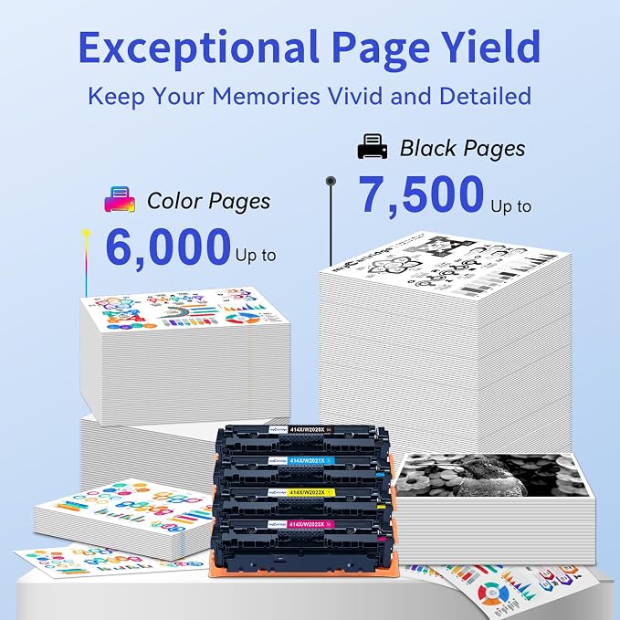 414X Toner Cartridges 4 Pack High Yield (with Chip) Compatible Replacement for HP 414X 414A for Color LaserJet Pro MFP M479fdw M479fdn M479dw Pro M454dw M454dn M479 M454 Printer Ink W2020X W2020A
