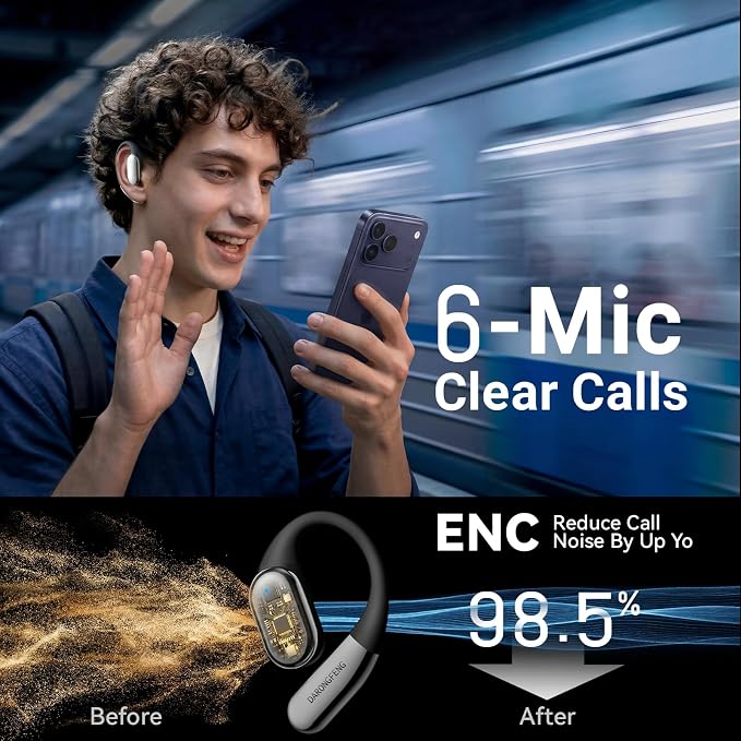 DARONGFENG Open Ear Headphones Wireless Earbuds Bluetooth 5.4, for Running & Workouts: Ergonomic Snug-Fit Earhook, Powerful Bass, Immersive HD Sound & Clear Calls, 40H Playtime with Smart Display