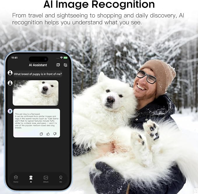 AI Smart Camera Glasses for Men Women, 4K Photography,1080P HD Video Recording,Real-Time Translation, Open-Ear Audio,Voice Assistant, Lightweight (Black Frame-Photochromic Lens)