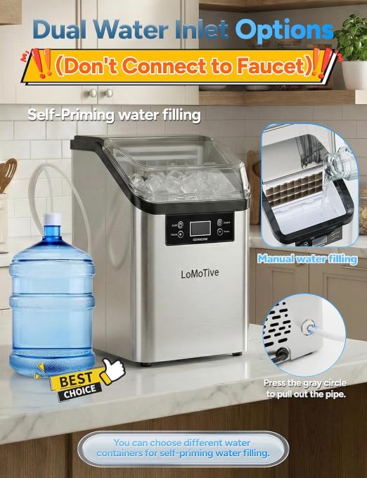 45Lbs/Day Ice Makers Countertop (Clear Ice Cube Maker) | 24Pcs in 13 Mins,6 Ice Thickness,Self-Priming Water Supply,Self-Cleaning,Harder Clearer Slower Melting Ice Cubes