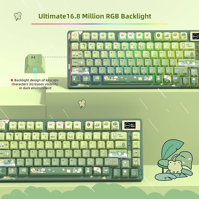 Womier SK80 75% Keyboard with Color Multimedia Display Mechanical Gaming Keyboard Cute Green Frog Wired Hot Swappable Gasket Mount RGB Custom Key Board, Pre-lubed Stabilizer for Mac/Win, Green