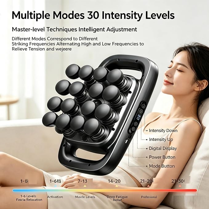 VINGVO 16 Head Muscle Massager 3 Modes 30 Levels Deep Tissue Massage Gun for Full Body Relaxation