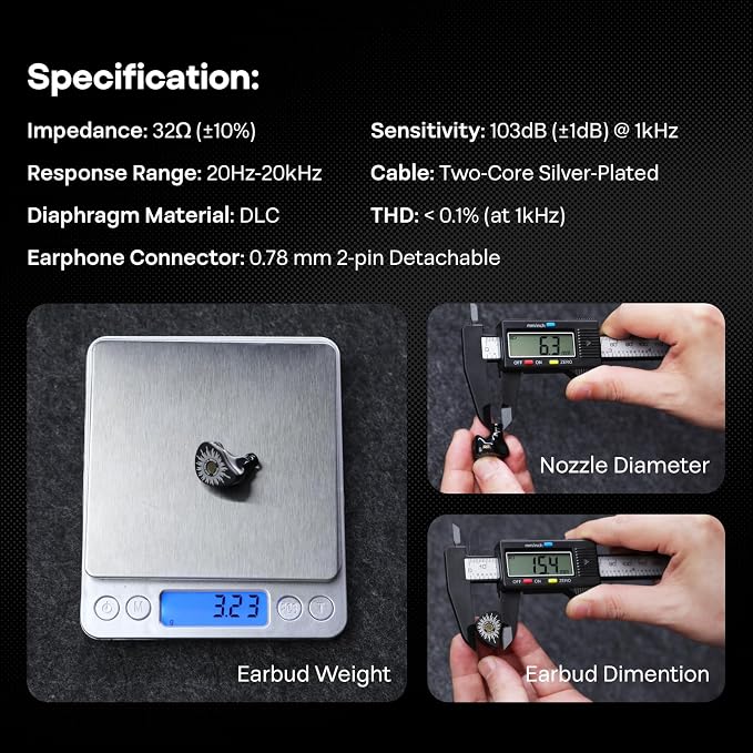 Linsoul Kiwi Ears x B_Media: Chorus in Ear Monitor,DLC Diaphragm Dynamic Driver Wired Earbuds CNC Metal Faceplate IEM,with Dual Silver-Plated Cable,Earphones for Audiophile (1, Black, 3.5mm No Mic)