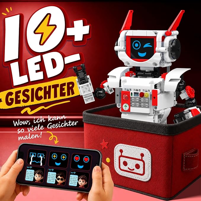 Mould King AI Robot Building Block Set, 530PCS Smart Interactive Robot with GPT Voice Control, Expressive LED Face, APP Control, STEM Educational Toy for Age 14+/Adults-Red