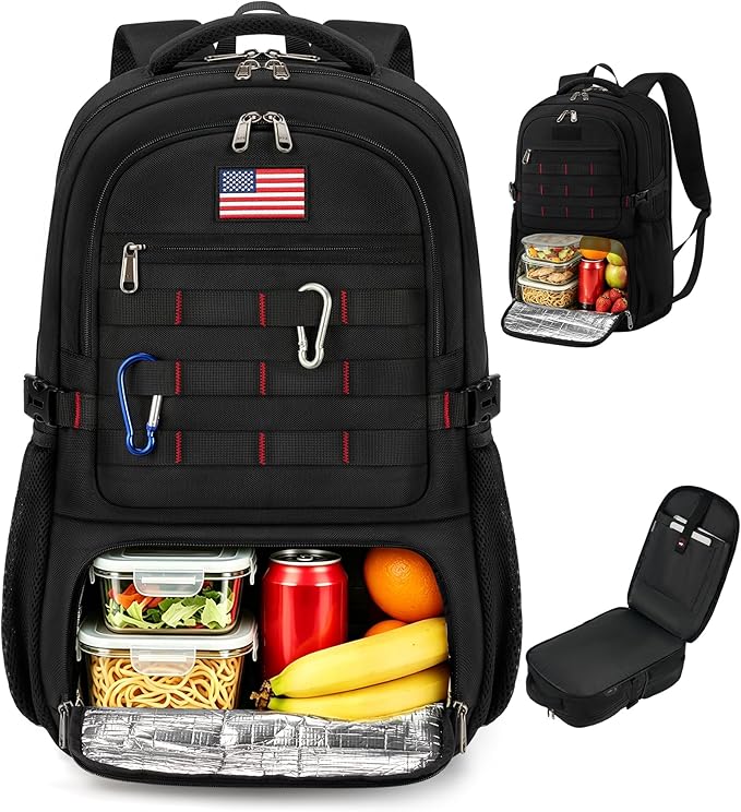 RAINSMORE Laptop Backpack with Lunch Compartment,40L Large Capacity Lunch Backpack for Men Work Backpack with USB Post Insulated Cooler Backpack for Work, Travel, Picnic, Black