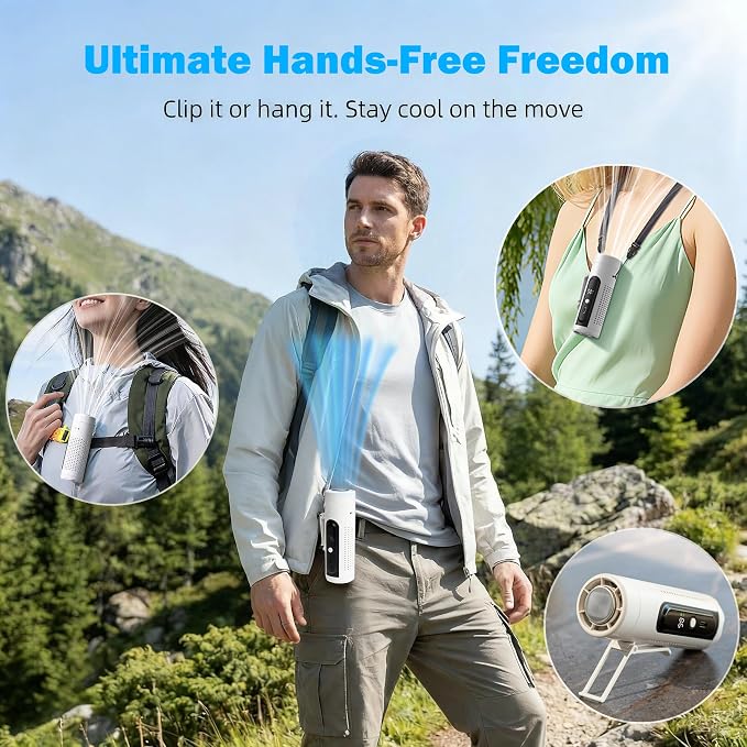 Portable Handheld Fan with Ice Cooling Plate, 3 in 1 Mini Personal Fan with Light & Clip, 5 Speed Rechargeable Fan with LED Display & Hidden Stand, Hands Free Camping Fan for Travel, Desk (White)