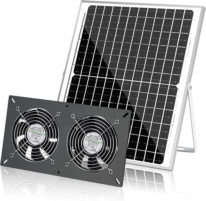 Fanspex Solar 2 Fan Kit, Waterproofed Solar Powered Fans for Outdoor Chicken Coop, Greenhouse & Shed Intake or Exhaust Air