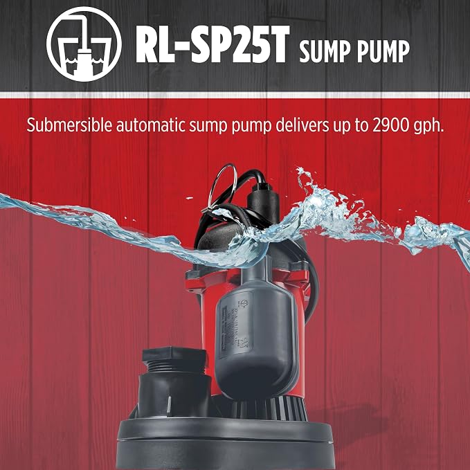 Red Lion RL-SP25T 115-Volt, 1/4 HP, 3088 GPH Aluminum and Thermoplastic Sump Pump with Tethered Switch and 8-Ft. Cord, Red, 14942739