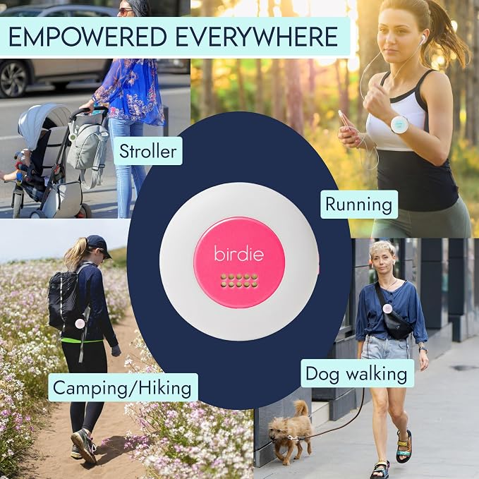 She's Birdie - The Original Personal Safety Alarm Disc for Bikes, Hikes, and Late Nights - Loud Siren, LED Light for Extra Visibility, Rechargeable, Handsfree, Lightweight, Water Resistant (Hot Pink)