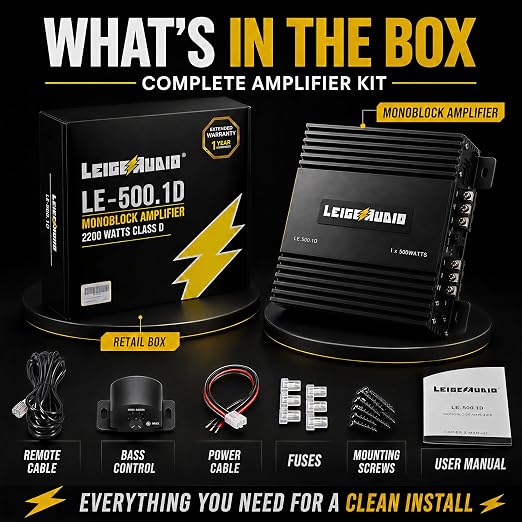 500 Watts MonoBlock Amplifier, Class D, 1 Ohm Stable Subwoofer Amplifiers for Car Audio Speakers