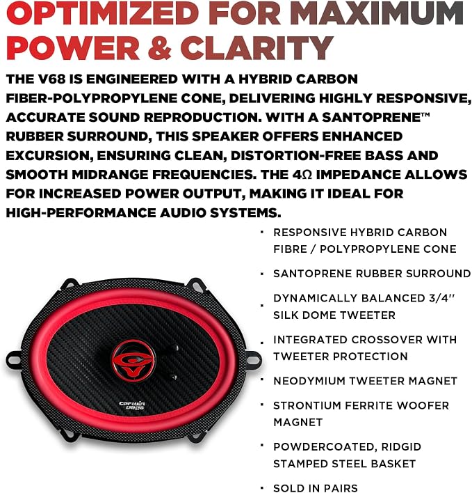 CERWIN-VEGA! V68 6"× 8" VEGA 2-Way 300 Watts 4 Ohm Coaxial Speakers(Pair)