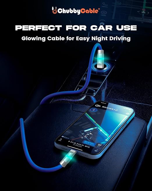 chubbycable Neon Chubby - Fast Charge Cable with Smart Light RGB Color Gradual Light Up 100W Charging Cord LED USB C Cable Compatible with iPhone 17-15 Series, Purple, Type-C to Type-C, 4.9 FT