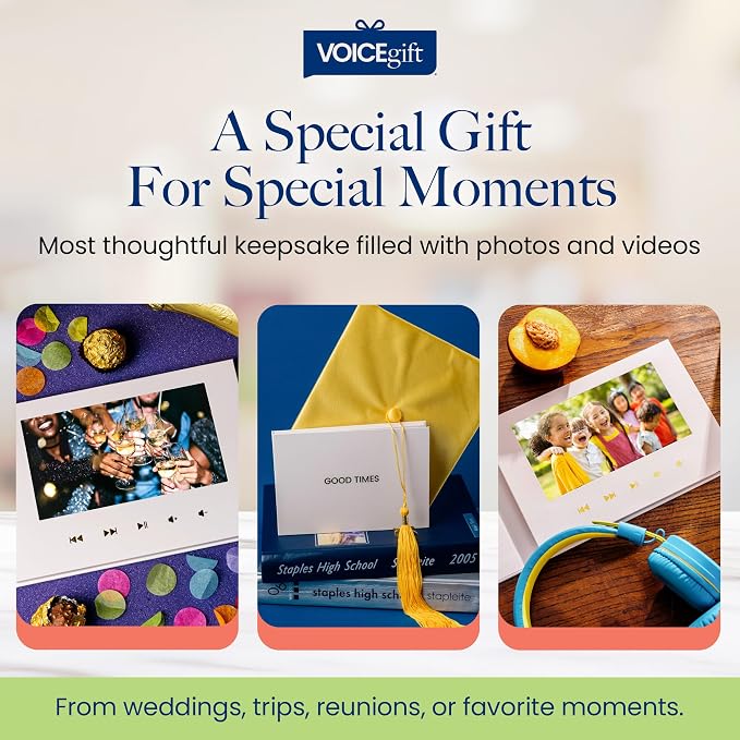 VoiceGift Video Book 7" HD IPS Screen Wedding Video Book Digital & Video Album Book with Sound, 8GB Storage, USB Rechargeable Keepsake for Special Gifts & Memorials
