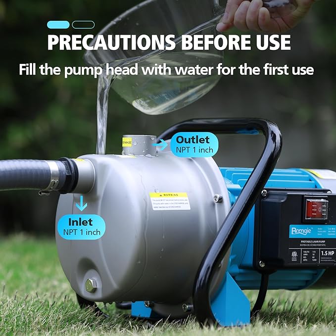 1.5HP Water Transfer Pump,1200GPH Shallow Jet Well Pump,Extended 13FT Power Cord Portable Sprinkler Booster Pump,Irrigation Lawn Fountain Pool Draining Self Priming Transfer Pumps