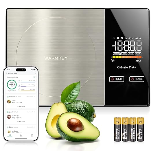 Smart Nutrition Food Scale with App - 1g Precision Digital Kitchen Scale, Tracks Calories & 24 Nutrients, Macros, Fat & Protein for Keto, Fitness & Meal Prep, 11lb/5kg with Tare Function