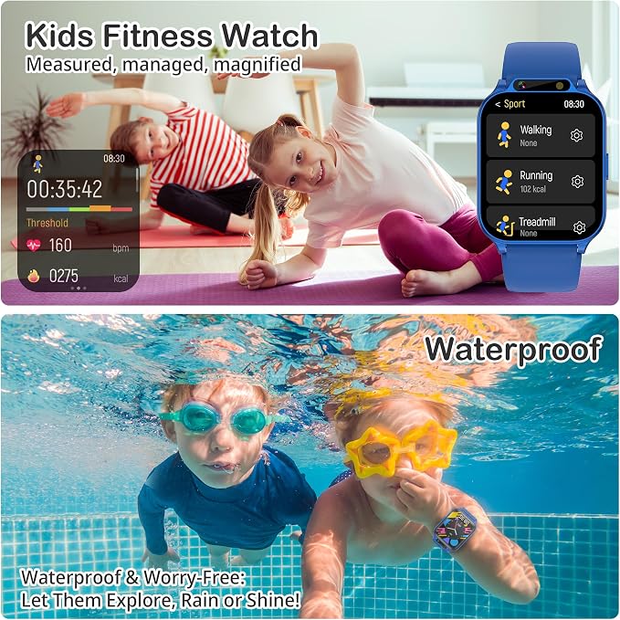 Kids Smart Watch with Fitness Tracker, Waterproof, Heart Rate/Sleep Monitor, Sport Mode, Camera, Video, Recorder, Music, DIY Wallpaper, Game, SOS Button, NO APP/Phone, Gifts for Boy Girl 4-13 Year Old